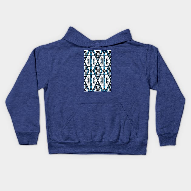 Manjak African Wax Textile "Cachieu" Blue & White Tribal Pattern Kids Hoodie by Tony Cisse Art Originals